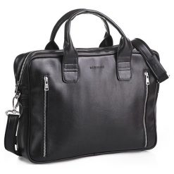 Torba męska na ramię na lapotop casual BRODRENE B02 czarna - Czarny. Czarne torby męskie skórzane Brødrene, bez wzorów, ze skóry ekologicznej, eleganckie, na ramię. Za 189,99 zł.
