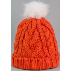 Czapka damska i biały króliczy pompon pomarańczowa (cz2505). Brązowe czapki zimowe damskie marki Art of Polo. Za 36,52 zł.