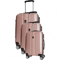 Zestaw walizek w kolorze jasnoróżowym - 3 szt. Czerwone walizki Bagstone & Travel One, z materiału. W wyprzedaży za 559,95 zł.