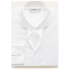 Mango Man - Koszula Play. Białe koszule męskie Mango Man, xl, bez wzorów, z elastanu, eleganckie, z włoskim kołnierzykiem, z długim rękawem. Za 139,90 zł.