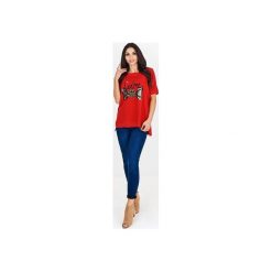 Casualowa bluzka t-shirt z aplikacją w kokardę. Czerwone t-shirty damskie Bird, xl, z aplikacjami, bez kołnierzyka, bez rękawów. Za 194,00 zł.