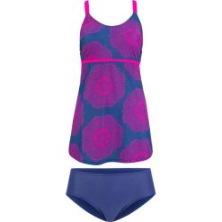 Długie tankini (2 części) bonprix ciemnoniebiesko-różowy wzorzysty. Niebieskie stroje kąpielowe damskie bonprix, bez wzorów. Za 109,99 zł.