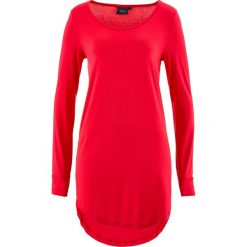 Długi shirt, długi rękaw bonprix czerwony. Czerwone koszulki damskie marki bonprix, bez wzorów, bez kołnierzyka, z długim rękawem. Za 44,99 zł.