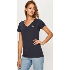 Tommy Jeans - T-shirt. Niebieskie topy damskie Tommy Jeans, s, z aplikacjami, z bawełny, bez kołnierzyka. Za 159,90 zł.