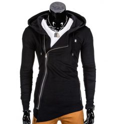 Bluzy męskie: BLUZA MĘSKA ROZPINANA Z KAPTUREM B680 – CZARNA
