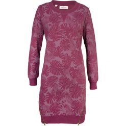 Bluza dresowa z nadrukiem bonprix jeżynowy z nadrukiem. Fioletowe bluzy damskie bonprix, z dresówki, bez kaptura. Za 109,99 zł.
