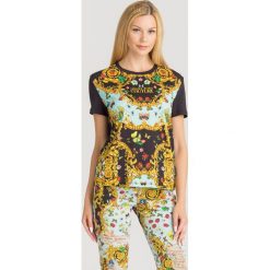 T-SHIRT VERSACE JEANS COUTURE. Czarne t-shirty damskie Versace Jeans Couture, s, z aplikacjami, z bawełny, z okrągłym kołnierzem. Za 799,00 zł.