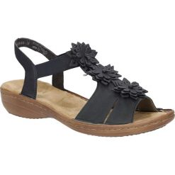 Sandały rieker 608s5-14. Niebieskie sandały damskie Rieker, bez wzorów, ze skóry ekologicznej, bez obcasa, bez zapięcia. Za 249,99 zł.