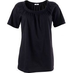Shirt bawełniany z dekoltem "carmen", krótki rękaw bonprix czarny. Czarne koszulki damskie bonprix, bez wzorów, z bawełny, bez kołnierzyka. Za 34,99 zł.