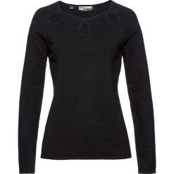 Sweter z wycięciami bonprix czarny. Czarne swetry damskie bonprix, bez wzorów, z bawełny, bez rękawów, bez kaptura. Za 89,99 zł.
