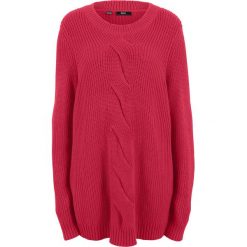 Sweter w warkocze, długi rękaw bonprix pomarańczowo-czerwony. Czerwone swetry damskie bonprix, bez wzorów, z długim rękawem, długie, bez kaptura. Za 99,99 zł.