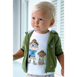 Mayoral - T-shirt dziecięcy 68-98 cm. Białe t-shirty chłopięce Mayoral, z nadrukiem, z bawełny, bez rękawów. Za 50,90 zł.