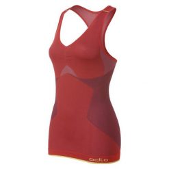 Bluzki sportowe damskie: Odlo Koszulka damska Singlet v-neck Evolution Light Greentec czerwona r. L