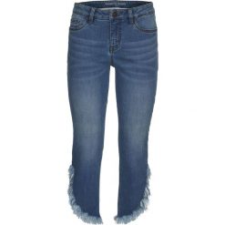 Dżinsy z frędzlami, krótsze nogawki bonprix ciemny denim. Czarne jeansy damskie bonprix, z jeansu. Za 44,99 zł.