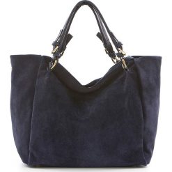 Shopper bag damskie: Skórzana torebka w kolorze granatowym – 42 x 20 x 40 cm