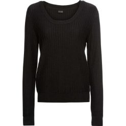Sweter w prążek bonprix czarny. Czarne swetry damskie bonprix, bez wzorów, eleganckie, bez rękawów, bez kaptura. Za 89,99 zł.