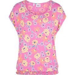 Shirt z przeszyciem cienkimi gumkami w dolnej części bonprix jasny fuksja w kwiaty. Różowe bluzki damskie bonprix, w kwiaty, bez kołnierzyka, bez rękawów. Za 37,99 zł.