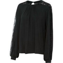 Shirt z koronką bonprix czarny. Czarne koszulki damskie bonprix, w koronkowe wzory, z koronki, bez kołnierzyka. Za 84,99 zł.