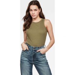 G-Star Raw - Top. Zielone bluzki damskie G-Star RAW, s, bez wzorów, z bawełny, retro, z okrągłym kołnierzem, bez rękawów. Za 139,90 zł.