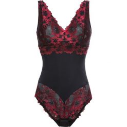 Body bonprix czarno-ciemnoczerwony. Czarne body damskie bonprix, z haftami. Za 89,99 zł.
