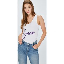 Guess Jeans - Top. Białe topy damskie marki Guess Jeans, s, z aplikacjami, z bawełny. W wyprzedaży za 59,90 zł.