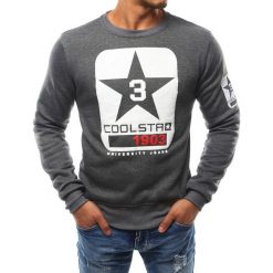 Bluzy męskie: Bluza męska bez kaptura z nadrukiem antracytowa (bx2407)