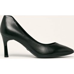 Tamaris - Sztyblety skórzane. Czarne szpilki Tamaris, bez wzorów, ze skóry, bez obcasa, na obcasie, bez zapięcia. Za 239,90 zł.