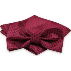 Czerwona Mucha Męska -ALTIES- z Taką Samą Poszetką, Wzór Geometryczny MUALTS0592. Czerwone muszki męskie Alties, na imprezę, w paski, eleganckie. Za 39,00 zł.