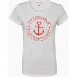 Tom Tailor Denim - T-shirt damski, beżowy. Brązowe t-shirty damskie marki TOM TAILOR DENIM, l, bez wzorów, z denimu, bez kołnierzyka. Za 39,95 zł.