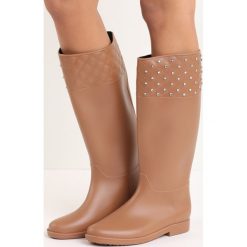 Beżowe Kalosze Crystals. Brązowe kalosze damskie Born2be, bez wzorów, z kauczuku. Za 39,99 zł.