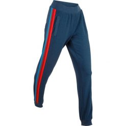 Lekkie spodnie dresowe z kolorowym paskiem, długie, Level 1 bonprix ciemnoniebieski melanż. Niebieskie spodnie damskie bonprix, z dresówki. Za 79,99 zł.
