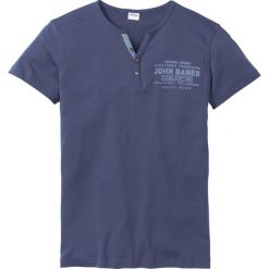 T-shirt z dekoltem henley Slim Fit bonprix indygo. Niebieskie t-shirty męskie bonprix, s, bez wzorów, z kontrastowym kołnierzykiem. Za 44,99 zł.