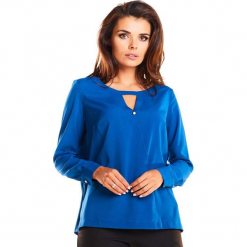 Niebieska Elegancka Koszulowa Bluzka z Wycięciem przy Dekolcie. Niebieskie bluzki damskie marki Molly.pl, s, bez wzorów, eleganckie, z koszulowym kołnierzykiem, bez rękawów. Za 109,90 zł.