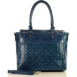 MARCO MAZZINI Torebka skórzana aktówka firmowa jeans. Aktówki damskie MAZZINI, w paski, z jeansu, eleganckie, na ramię, duże, z tłoczeniem, bez dodatków. W wyprzedaży za 299,00 zł.