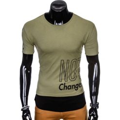 T-shirt męski z nadrukiem S981 - khaki. Brązowe t-shirty męskie Ombre Clothing, s, z nadrukiem, bez kołnierzyka. Za 15,99 zł.