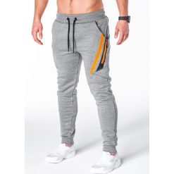 SPODNIE MĘSKIE DRESOWE P660 - SZARE. Szare spodnie dresowe męskie marki Ombre Clothing, s, z bawełny. Za 69,00 zł.