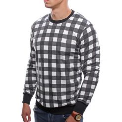 Bluza męska kratka slim czarna Recea. Czarne bluzy męskie Recea, xl, w kratkę, z bawełny, z kapturem, bez rękawów, bez kaptura. W wyprzedaży za 49,99 zł.
