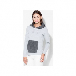 Bluza K414 Szary. Szare bluzy z kapturem damskie marki KATRUS, s, z nadrukiem, bez kołnierzyka. Za 159,00 zł.