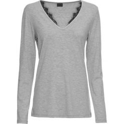 Shirt z długim rękawem i koronkową wstawką bonprix szary melanż. Szare koszulki damskie bonprix, na co dzień, bez wzorów, z koronki, bez kołnierzyka, z długim rękawem. Za 37,99 zł.