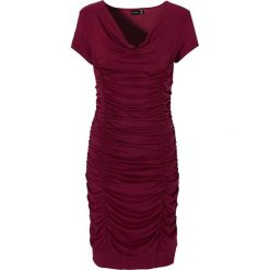 Sukienka z drapowaniem bonprix bordowy. Czerwone sukienki damskie bonprix, z nadrukiem, eleganckie, bez kołnierzyka, bez rękawów. Za 79,99 zł.