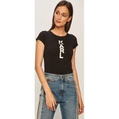 Karl Lagerfeld - T-shirt. Białe bluzki damskie KARL LAGERFELD, s, z nadrukiem, z bawełny, casualowe, z okrągłym kołnierzem. W wyprzedaży za 199,90 zł.