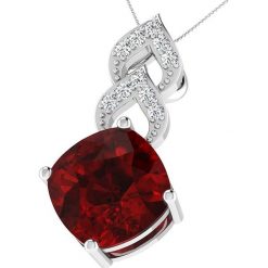 Łańcuszki damskie: Srebrny łańcuszek z diamentem i syntetycznym granatem – dł. 43 cm