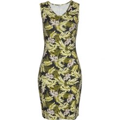 Sukienka shirtowa z nadrukiem bonprix ciemnooliwkowy z nadrukiem. Białe sukienki damskie bonprix, z nadrukiem, bez kołnierzyka, bez rękawów. Za 64,99 zł.