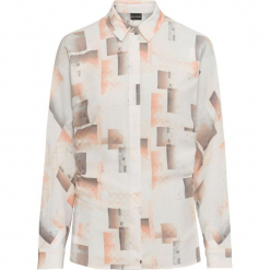 Bluzka oversize bonprix biel wełny wzorzysty. Białe koszulki damskie bonprix, bez wzorów, z wełny, bez kołnierzyka, bez rękawów. Za 44,99 zł.