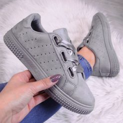 Creepersy damskie: Półbuty damskie sportowe ze wstążką szare N.E.W.S.