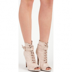 ZAMSZOWE BOTKI OPEN TOE. Szare botki damskie peep toe marki Carinii, z materiału. Za 79,90 zł.