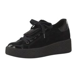 Tamaris Damskie Trampki 1-1-23722-21-001 Black (Rozmiar 38). Czarne trampki i tenisówki damskie marki Tamaris, ze skóry. W wyprzedaży za 183,00 zł.