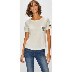Roxy - Top. Białe topy damskie marki Roxy, s, z nadrukiem, z bawełny, z okrągłym kołnierzem. W wyprzedaży za 99,90 zł.