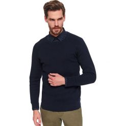 Sweter długi rękaw męski. Niebieskie swetry męskie Top Secret, na wiosnę, m, bez wzorów, z bawełny, eleganckie, z okrągłym kołnierzem, bez kaptura. W wyprzedaży za 59,99 zł.