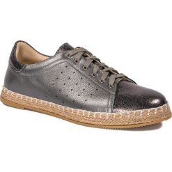 Grafitowe sportowe sznurowane espadryle 98S. Szare buty sportowe damskie bez wzorów, ze skóry, sportowe. W wyprzedaży za 189,00 zł.